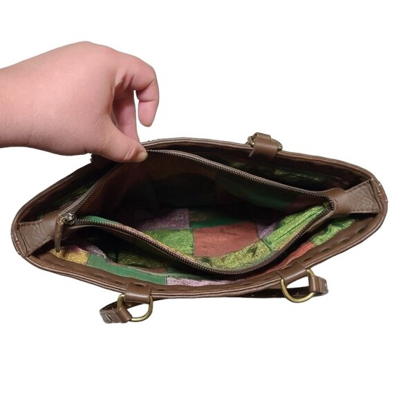 Isabelle Fiore Beaded Woven Shoulder Bag Brown Flower Rivets Pink Yellow - Picture 10 of 10